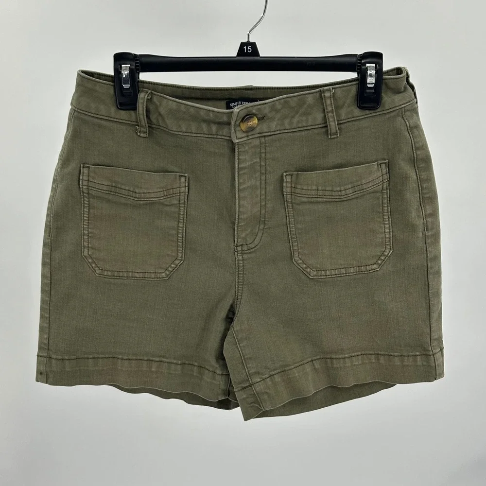 Simply Vera Vera Wang Womens Olive Green Utility Stretch Denim Shorts Size 8